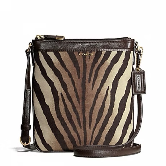 Coach crossbody bag with a zebra print jacquard fabric and black leather trim - Picture 1 of 5